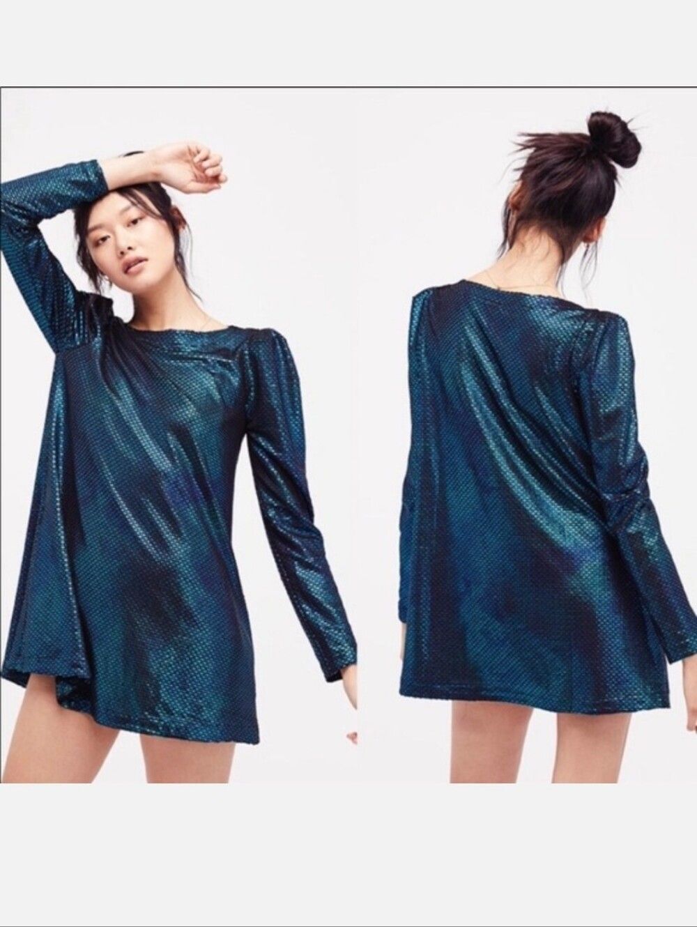 Free People mermaid diamonds are forever Blue Shiny Mini Dress Size Large